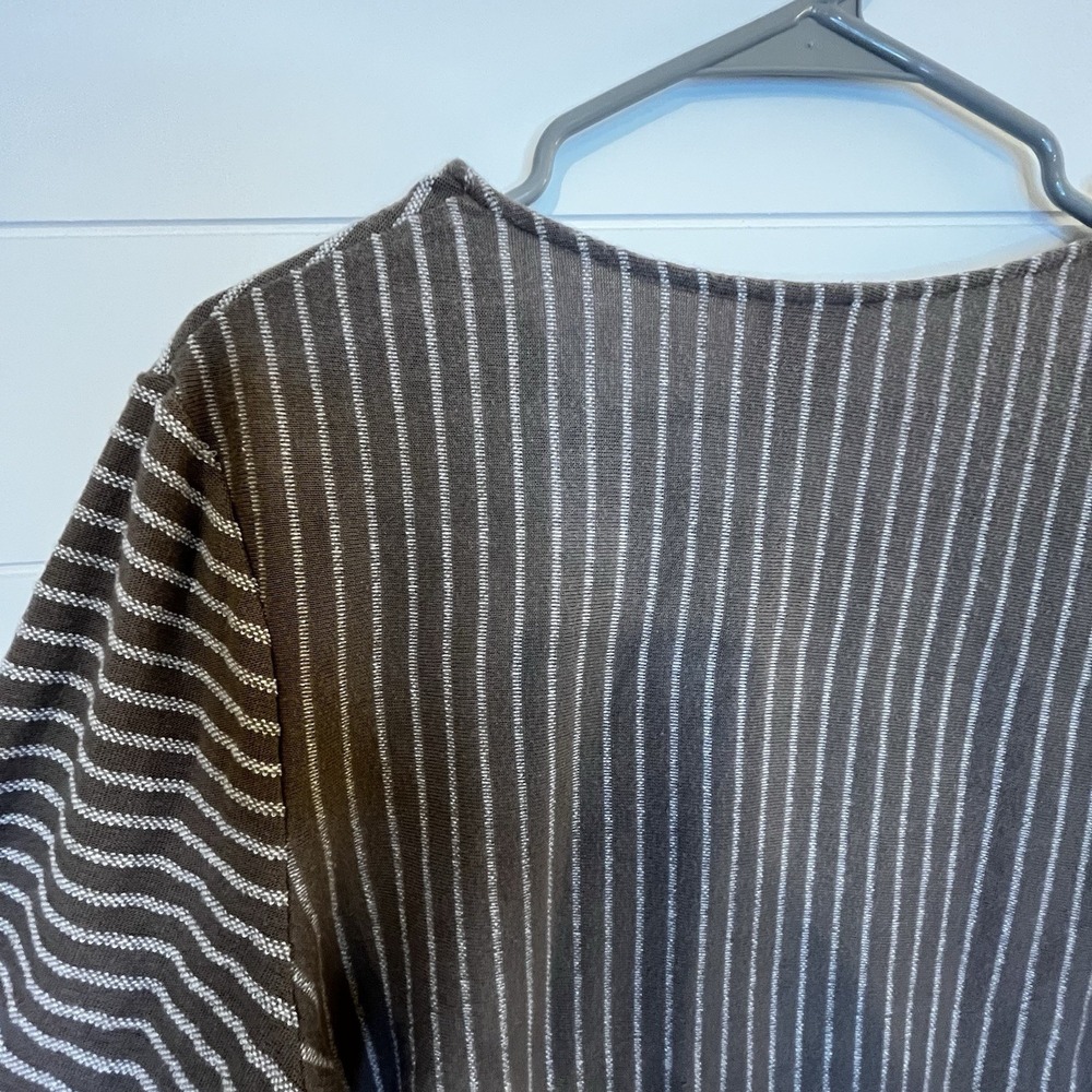 Chico's Mixed Stripe Tunic Top 3/4 Sleeve Neutral Browns Fall Casual 2 Chic - Picture 7 of 14